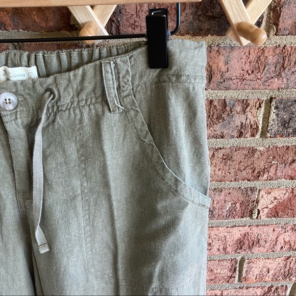 { JUST LIVING } Olive Green Wide Leg Linen Pants - Picture 3 of 8